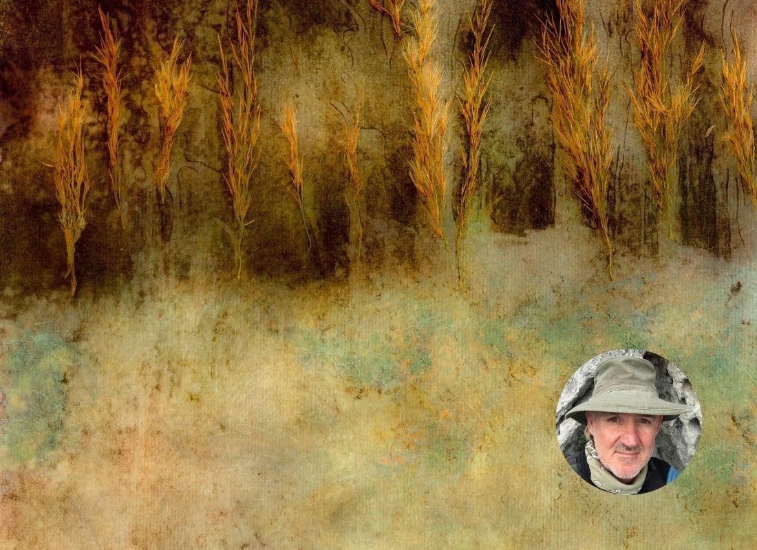 Artwork by Craig O’Flaherty in the Ignite exhibition, with a portrait of the artist