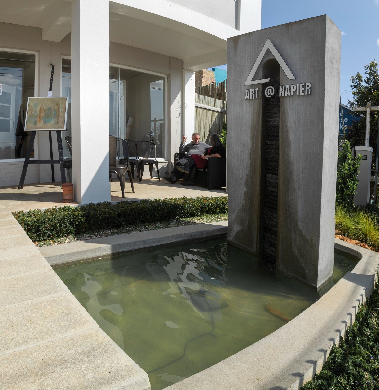 The entrance to the Napier gallery, with its water feature