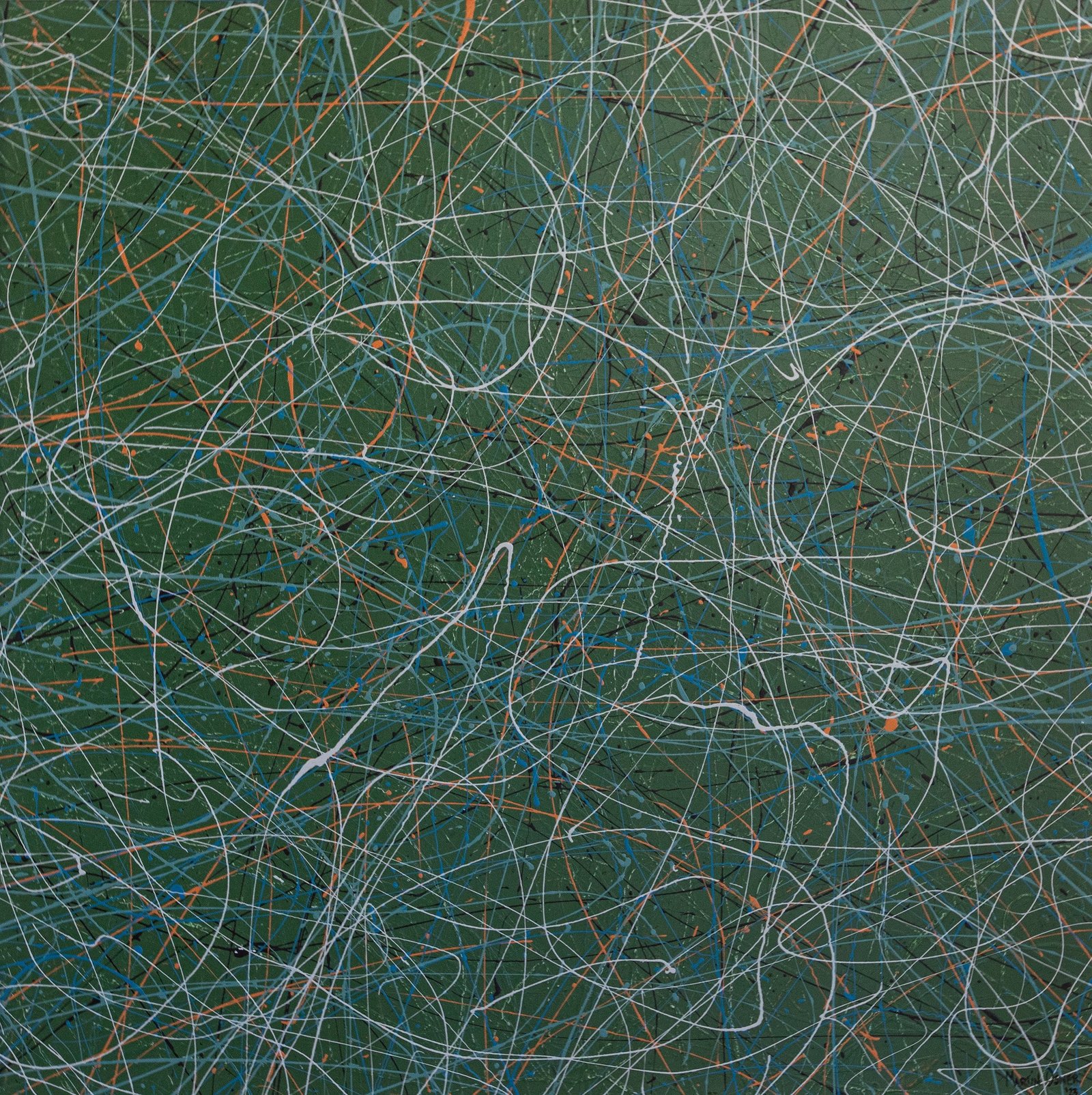 Emerald Serenity, an abstract painting of pale lines on deep green by Martin Osner