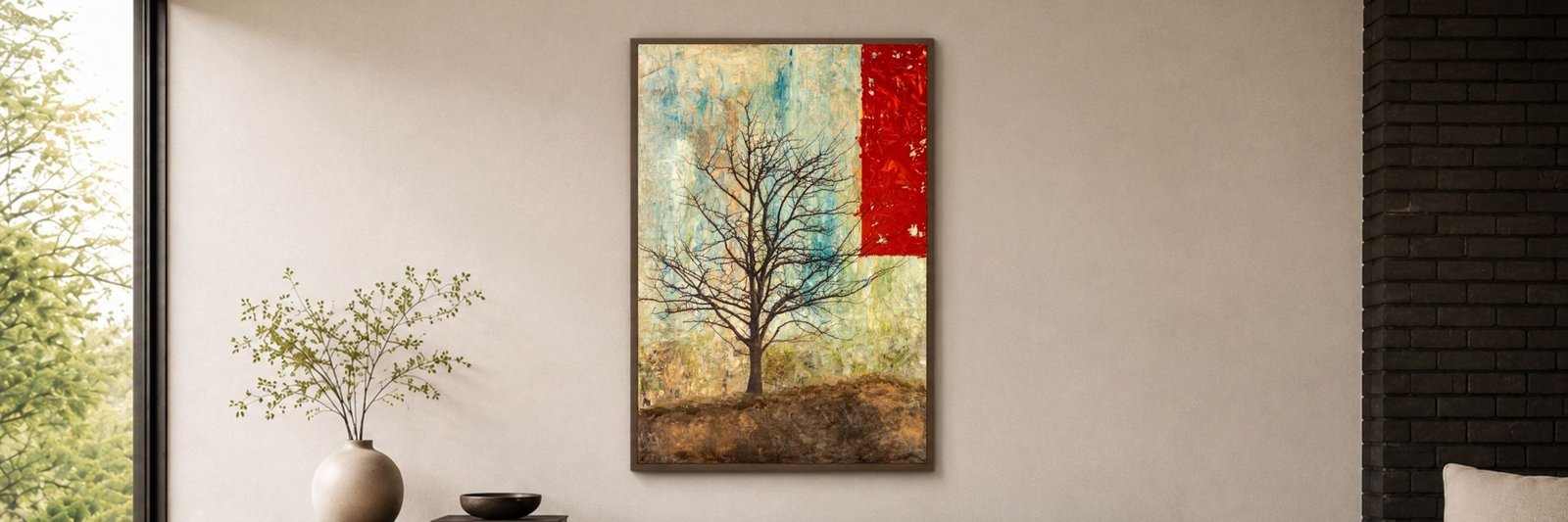 Rooted in Silence by Martin Osner hanging in a calm interior
