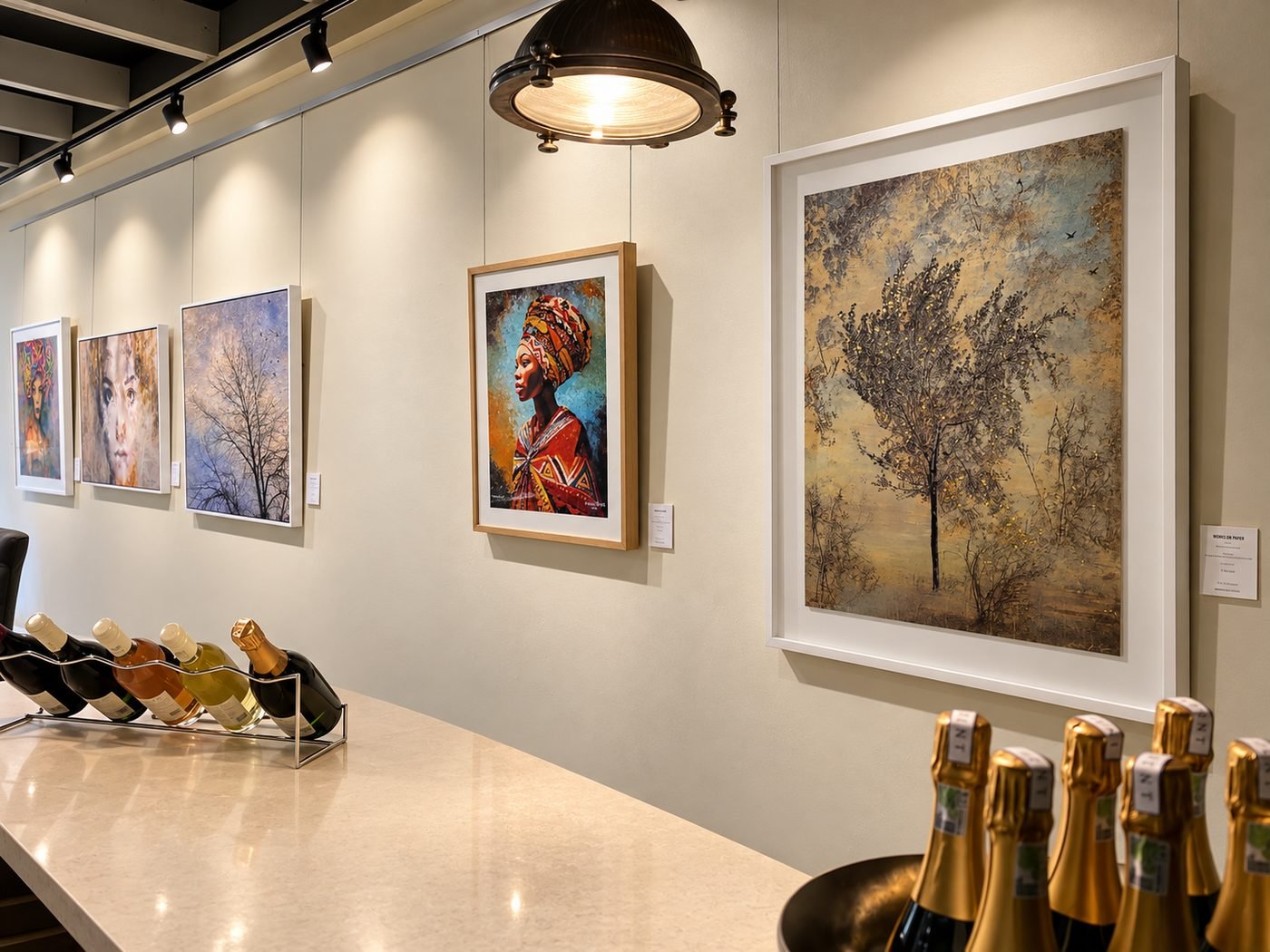 Artwork on exhibition in the Bloupunt Winery tasting room in Montagu, October 2026