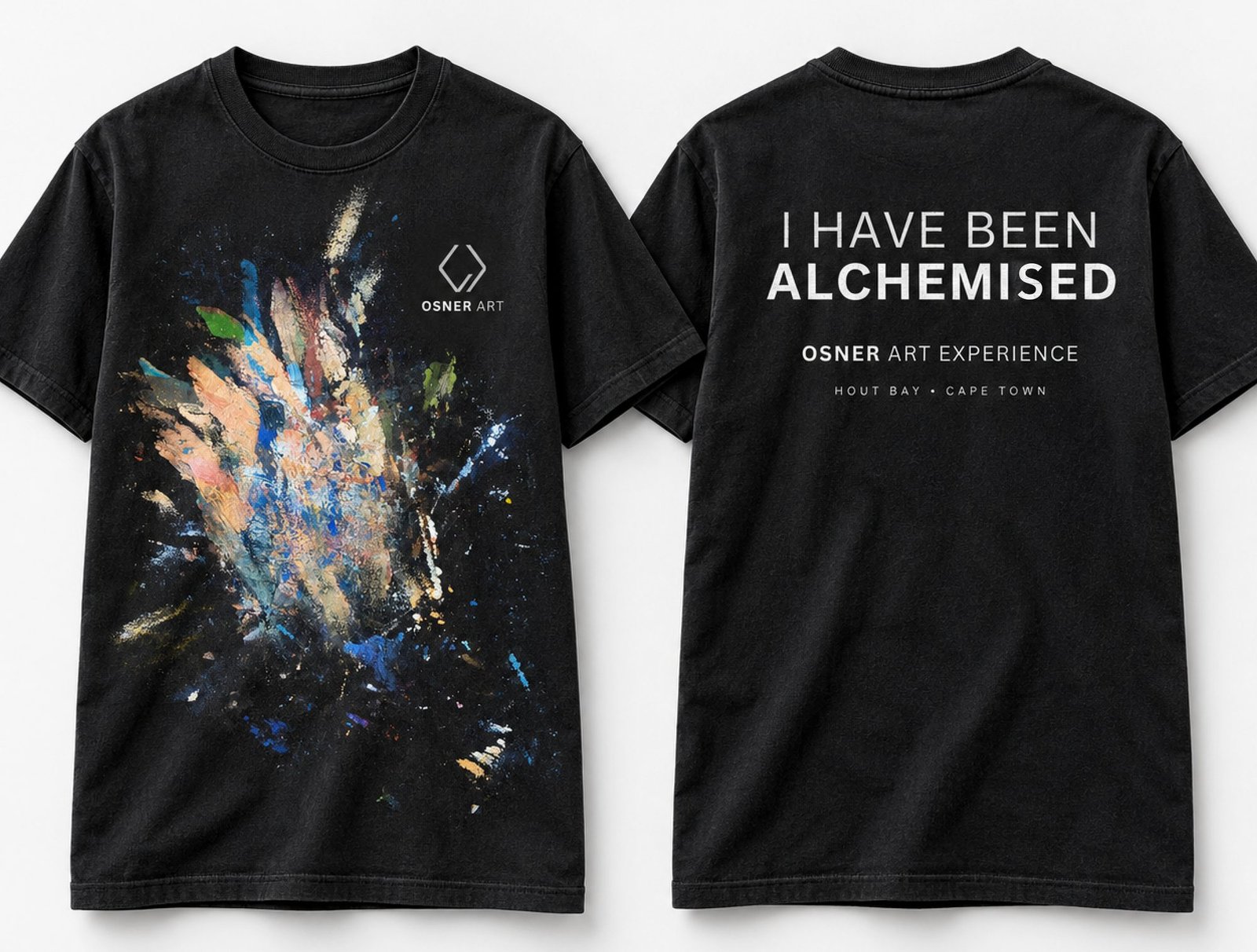 The front and back of the painted Osner Art T-shirt