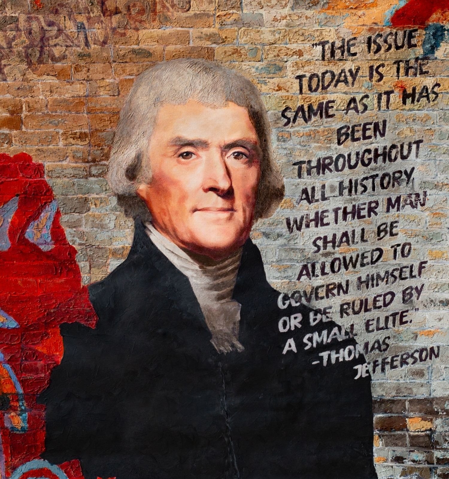 Apostle of Democracy, a portrait of Thomas Jefferson beside handwritten words by Martin Osner